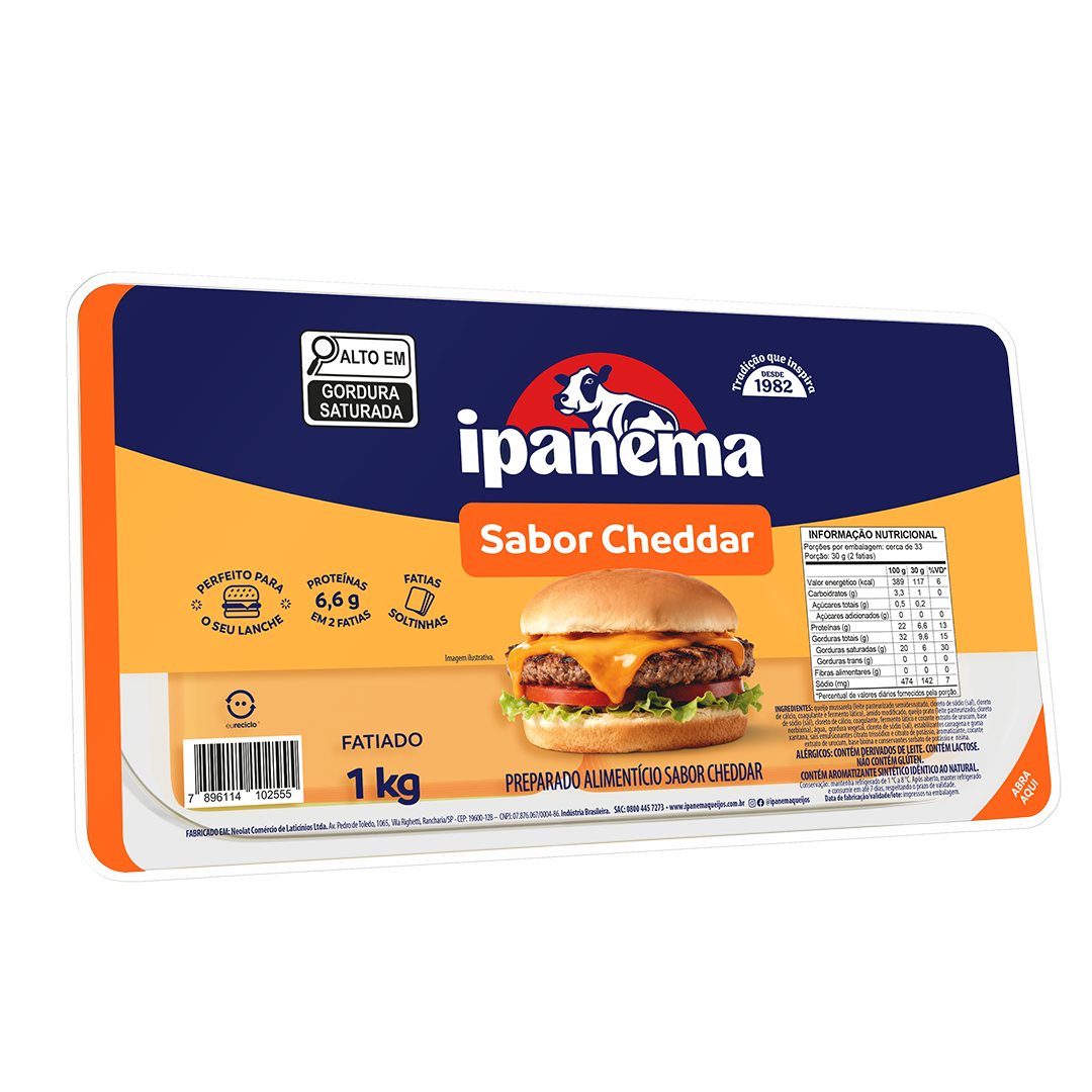 Queijo Cheddar Ipanema Fatiado 1kg | Caixa com 09 unidades