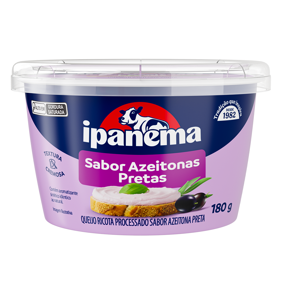 Ricota Sabor Azeitona Preta Ipanema Pote 180g | Caixa com 18 unidades