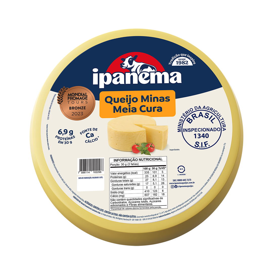 Minas Meia Cura Ipanema Peça 3kg | Caixa com 02 peças
